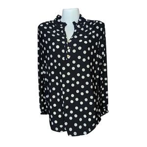 NWT Anne Klein black and white polka-dot blouse Size M